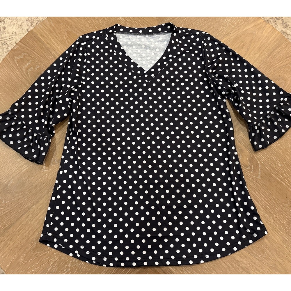 Lomon Black and White Polka Dot 3/4 Sleeve Size Medium